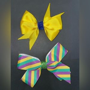 Girls Hair Bows - Hair Clips - Yellow Hair Bow - Stripe Hair Bow